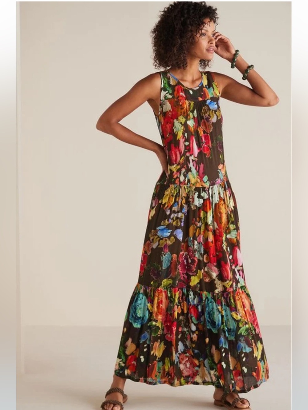New Soft Surroundings Rosalie Maxi Dress Floral Watercolor Gauze SP Resort Boho - Picture 2 of 16